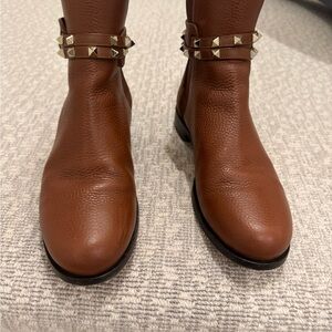 Valentino Garavani Tan Ankle Boots with Gold Accents